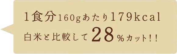 1食分160gあたり179kcal 白米と比較して28％カット！！